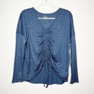 ZELLA Striped Blue Ruched Long Sleeve Athletic Top Womens Large